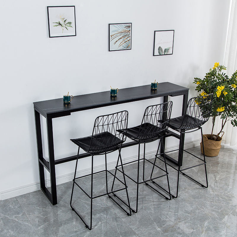 Nordic Rectangle Bar Table 42-inch Height Iron Pedestal Bistro Table 55.1"L x 15.7"W x 41.3"H Black-Gold Without Chairs Clearhalo 'Bar Furniture' 'Bar Tables' 'bar_tables' 'furn' 'furn_bar_tables' 'Furniture' 'furniture_bar_tables' 'Kitchen & Dining Furniture' 5080021