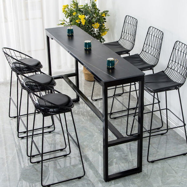 Nordic Rectangle Bar Table 42-inch Height Iron Pedestal Bistro Table 47.2"L x 15.7"W x 41.3"H Black-Gold Without Chairs Clearhalo 'Bar Furniture' 'Bar Tables' 'bar_tables' 'furn' 'furn_bar_tables' 'Furniture' 'furniture_bar_tables' 'Kitchen & Dining Furniture' 5080022