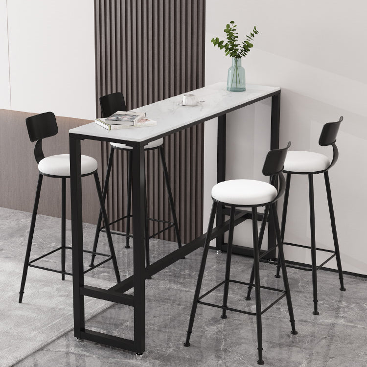 Stone Bar Dining Table Modern Rectangle Bar Table with Trestle Pedestal for Living Room 63"L x 15.7"W x 41.3"H Black Without Chairs Clearhalo 'Bar Furniture' 'Bar Tables' 'bar_tables' 'furn' 'furn_bar_tables' 'Furniture' 'furniture_bar_tables' 'Kitchen & Dining Furniture' 5080112