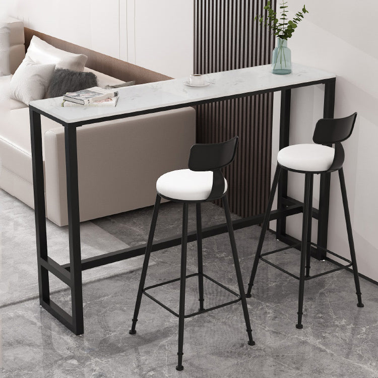 Stone Bar Dining Table Modern Rectangle Bar Table with Trestle Pedestal for Living Room 55.1"L x 15.7"W x 41.3"H Black Without Chairs Clearhalo 'Bar Furniture' 'Bar Tables' 'bar_tables' 'furn' 'furn_bar_tables' 'Furniture' 'furniture_bar_tables' 'Kitchen & Dining Furniture' 5080114