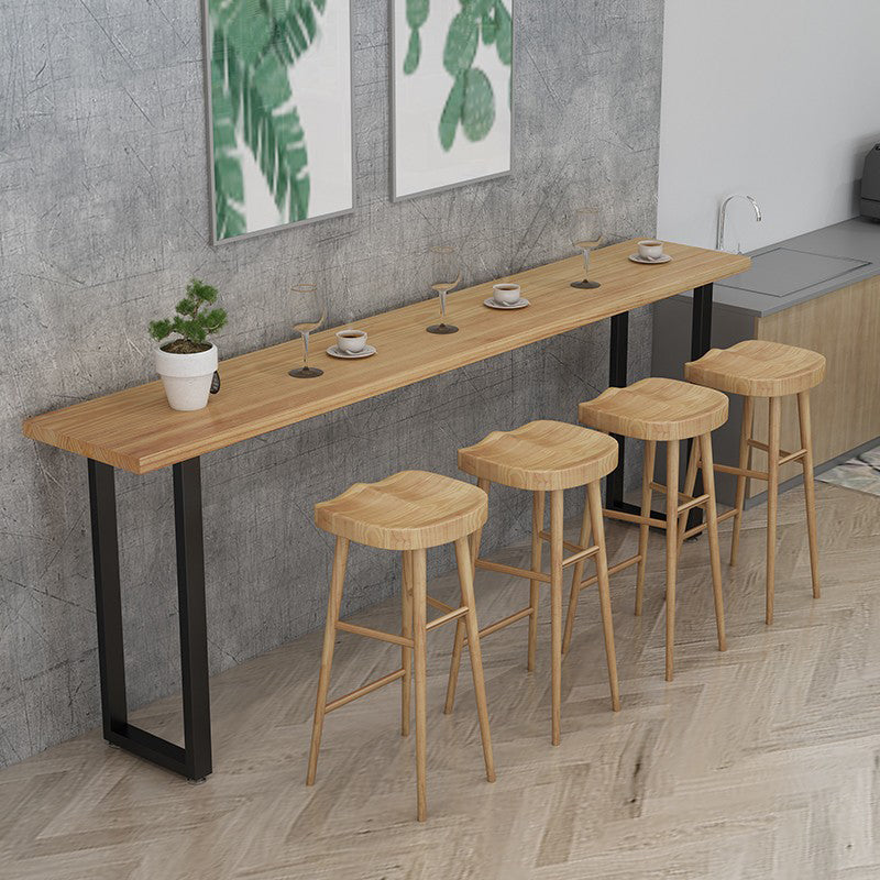 Pine Wood Bar Dining Table Modern Rectangle Bar Table with Sled Pedestal for Milk Tea Shop 94.5"L x 15.7"W x 41.3"H Without Chairs Clearhalo 'Bar Furniture' 'Bar Tables' 'bar_tables' 'furn' 'furn_bar_tables' 'Furniture' 'furniture_bar_tables' 'Kitchen & Dining Furniture' 5080129