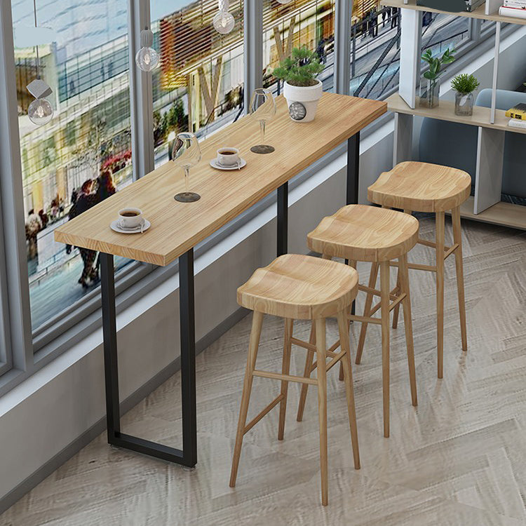 Pine Wood Bar Dining Table Modern Rectangle Bar Table with Sled Pedestal for Milk Tea Shop Clearhalo 'Bar Furniture' 'Bar Tables' 'bar_tables' 'furn' 'furn_bar_tables' 'Furniture' 'furniture_bar_tables' 'Kitchen & Dining Furniture' 5080136