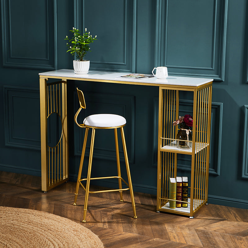Stone Bar Dining Table Glam Rectangle Bar Table with Double Pedestal for Dessert Shop 55.1"L x 15.7"W x 41.3"H Without Chairs Clearhalo 'Bar Furniture' 'Bar Tables' 'bar_tables' 'furn' 'furn_bar_tables' 'Furniture' 'furniture_bar_tables' 'Kitchen & Dining Furniture' 5080170