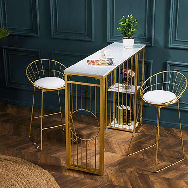 Stone Bar Dining Table Glam Rectangle Bar Table with Double Pedestal for Dessert Shop 47.2"L x 15.7"W x 41.3"H Without Chairs Clearhalo 'Bar Furniture' 'Bar Tables' 'bar_tables' 'furn' 'furn_bar_tables' 'Furniture' 'furniture_bar_tables' 'Kitchen & Dining Furniture' 5080171