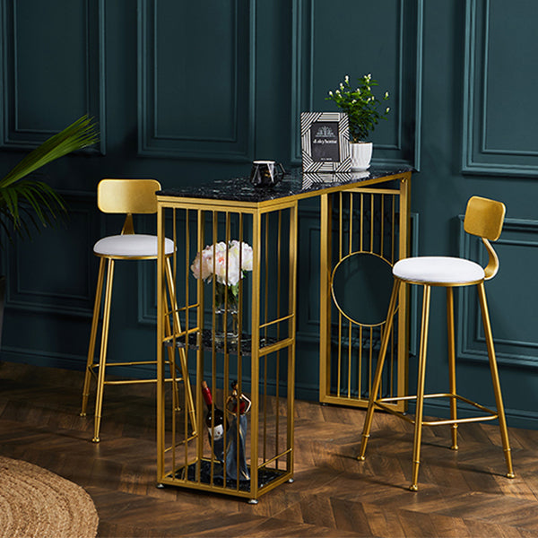 Stone Bar Dining Table Glam Rectangle Bar Table with Double Pedestal for Dessert Shop Clearhalo 'Bar Furniture' 'Bar Tables' 'bar_tables' 'furn' 'furn_bar_tables' 'Furniture' 'furniture_bar_tables' 'Kitchen & Dining Furniture' 5080177