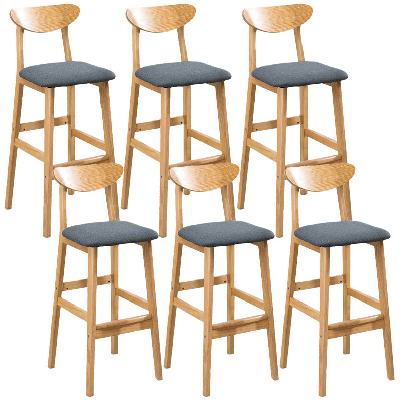 Modern Dessert Shop Oak Wood Stool Matte Finish Upholstered Bar Stools Grey 6 Piece Set Clearhalo 'Bar Furniture' 'Bar Stools' 'bar_stools' 'furn' 'furn_bar_stools' 'Furniture' 'furniture_bar_stools' 'Kitchen & Dining Furniture' 5080207