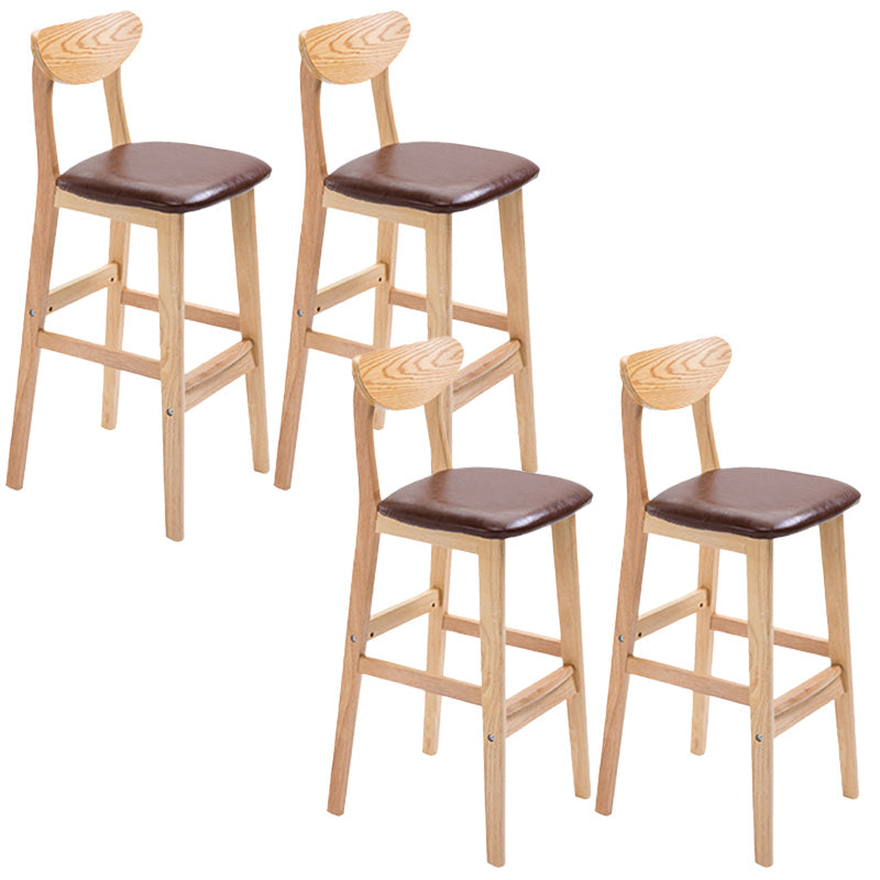 Modern Dessert Shop Oak Wood Stool Matte Finish Upholstered Bar Stools Brown 4 Piece Set Clearhalo 'Bar Furniture' 'Bar Stools' 'bar_stools' 'furn' 'furn_bar_stools' 'Furniture' 'furniture_bar_stools' 'Kitchen & Dining Furniture' 5080212