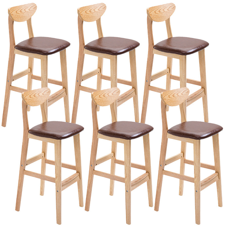 Modern Dessert Shop Oak Wood Stool Matte Finish Upholstered Bar Stools Brown 6 Piece Set Clearhalo 'Bar Furniture' 'Bar Stools' 'bar_stools' 'furn' 'furn_bar_stools' 'Furniture' 'furniture_bar_stools' 'Kitchen & Dining Furniture' 5080214
