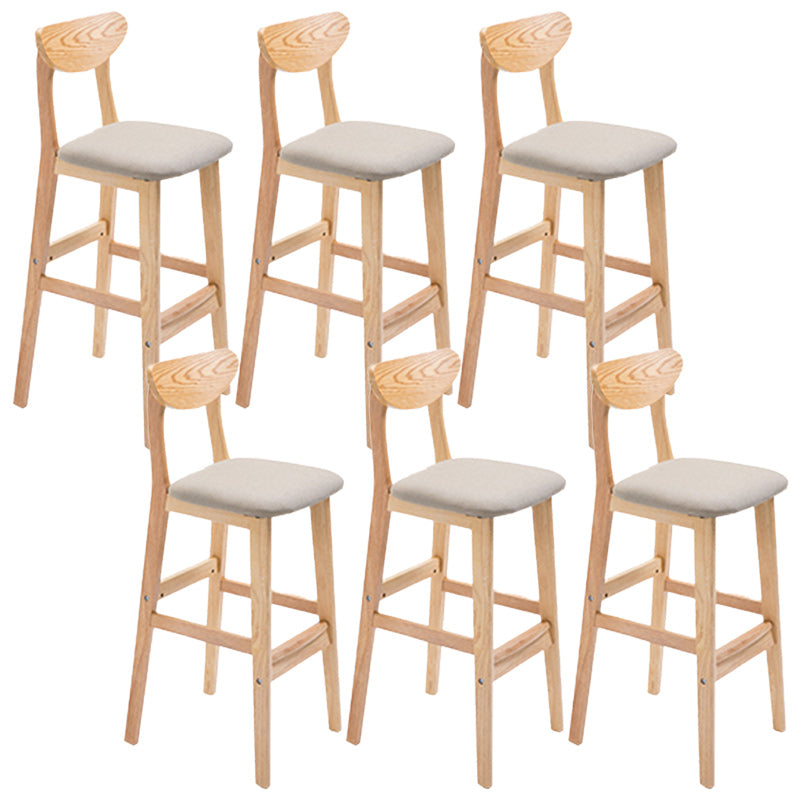 Modern Dessert Shop Oak Wood Stool Matte Finish Upholstered Bar Stools Khaki 6 Piece Set Clearhalo 'Bar Furniture' 'Bar Stools' 'bar_stools' 'furn' 'furn_bar_stools' 'Furniture' 'furniture_bar_stools' 'Kitchen & Dining Furniture' 5080222