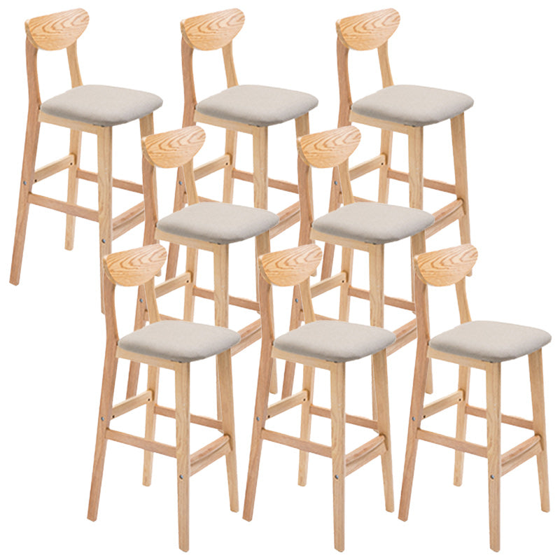 Modern Dessert Shop Oak Wood Stool Matte Finish Upholstered Bar Stools Khaki 8 Piece Set Clearhalo 'Bar Furniture' 'Bar Stools' 'bar_stools' 'furn' 'furn_bar_stools' 'Furniture' 'furniture_bar_stools' 'Kitchen & Dining Furniture' 5080223