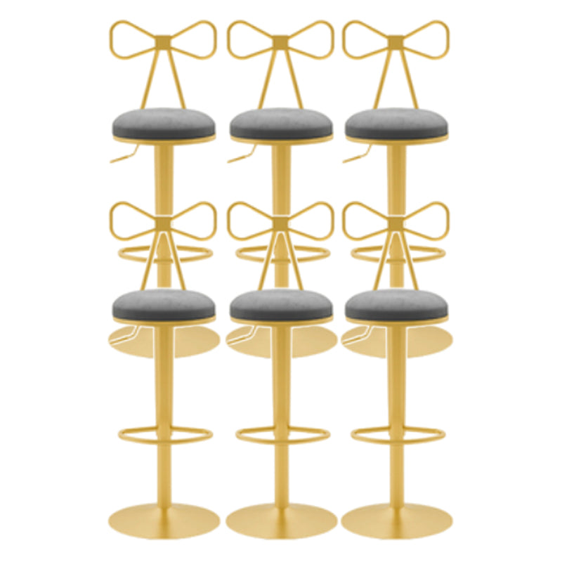 Glam Liftable Backrest Counter Stool Iron Cafe Bar Stool with Cushion and Pedal Dark Gray 6 Piece Set Clearhalo 'Bar Furniture' 'Bar Stools' 'bar_stools' 'furn' 'furn_bar_stools' 'Furniture' 'furniture_bar_stools' 'Kitchen & Dining Furniture' 5080239