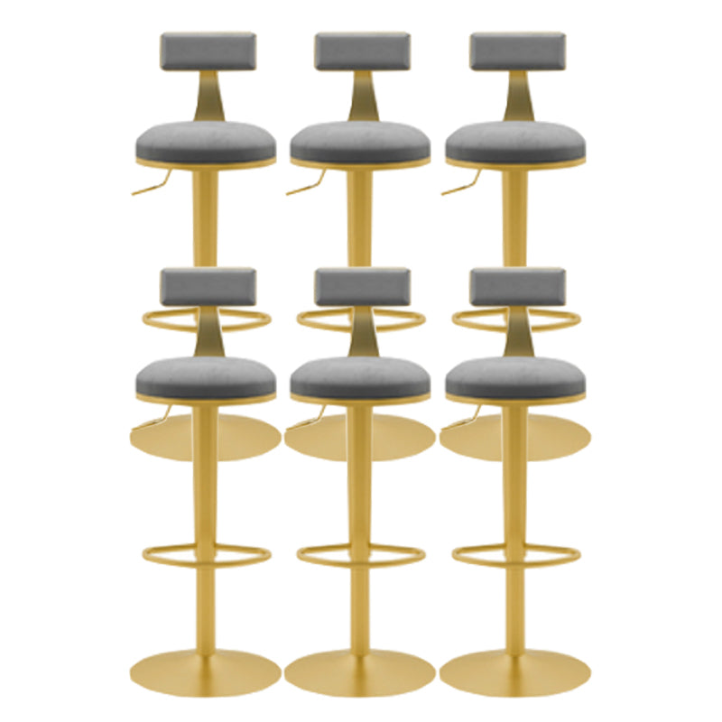 Glam Liftable Backrest Counter Stool Iron Cafe Bar Stool with Cushion and Pedal Light Gray 6 Piece Set Clearhalo 'Bar Furniture' 'Bar Stools' 'bar_stools' 'furn' 'furn_bar_stools' 'Furniture' 'furniture_bar_stools' 'Kitchen & Dining Furniture' 5080244