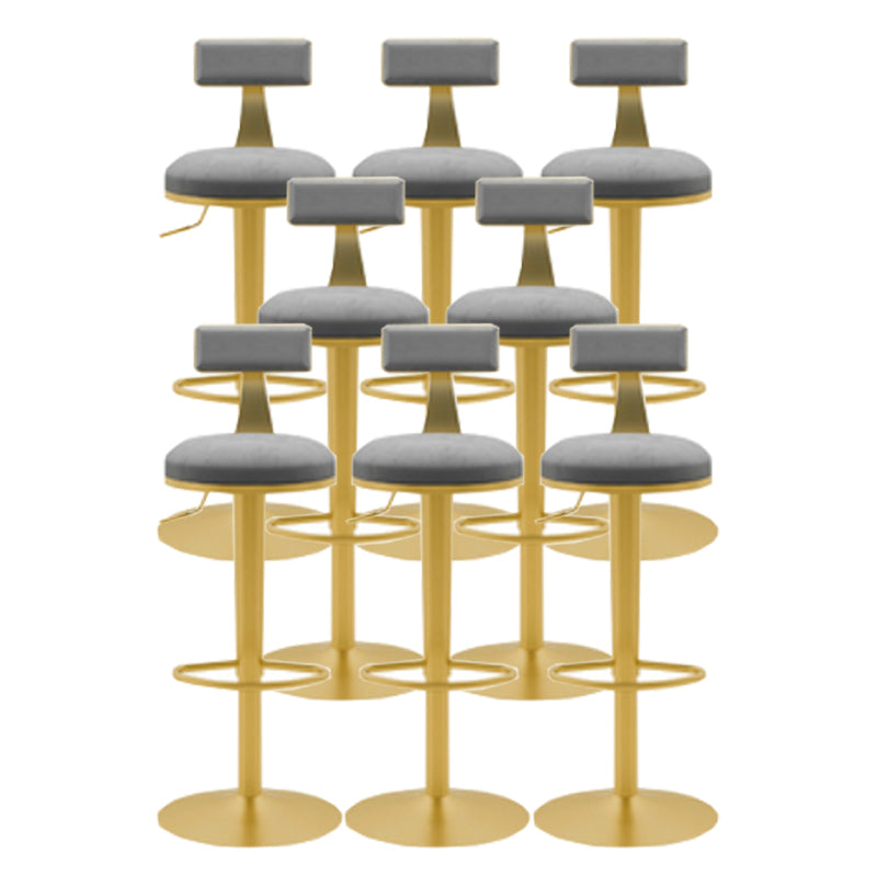 Glam Liftable Backrest Counter Stool Iron Cafe Bar Stool with Cushion and Pedal Light Gray 8 Piece Set Clearhalo 'Bar Furniture' 'Bar Stools' 'bar_stools' 'furn' 'furn_bar_stools' 'Furniture' 'furniture_bar_stools' 'Kitchen & Dining Furniture' 5080245