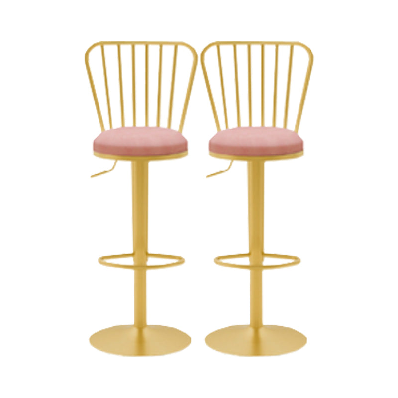 Glam Liftable Backrest Counter Stool Iron Cafe Bar Stool with Cushion and Pedal Pink 2 Piece Set Clearhalo 'Bar Furniture' 'Bar Stools' 'bar_stools' 'furn' 'furn_bar_stools' 'Furniture' 'furniture_bar_stools' 'Kitchen & Dining Furniture' 5080250