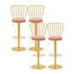 Glam Liftable Backrest Counter Stool Iron Cafe Bar Stool with Cushion and Pedal Pink 4 Piece Set Clearhalo 'Bar Furniture' 'Bar Stools' 'bar_stools' 'furn' 'furn_bar_stools' 'Furniture' 'furniture_bar_stools' 'Kitchen & Dining Furniture' 5080251