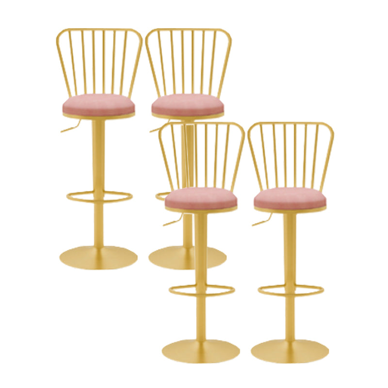 Glam Liftable Backrest Counter Stool Iron Cafe Bar Stool with Cushion and Pedal Pink 4 Piece Set Clearhalo 'Bar Furniture' 'Bar Stools' 'bar_stools' 'furn' 'furn_bar_stools' 'Furniture' 'furniture_bar_stools' 'Kitchen & Dining Furniture' 5080251