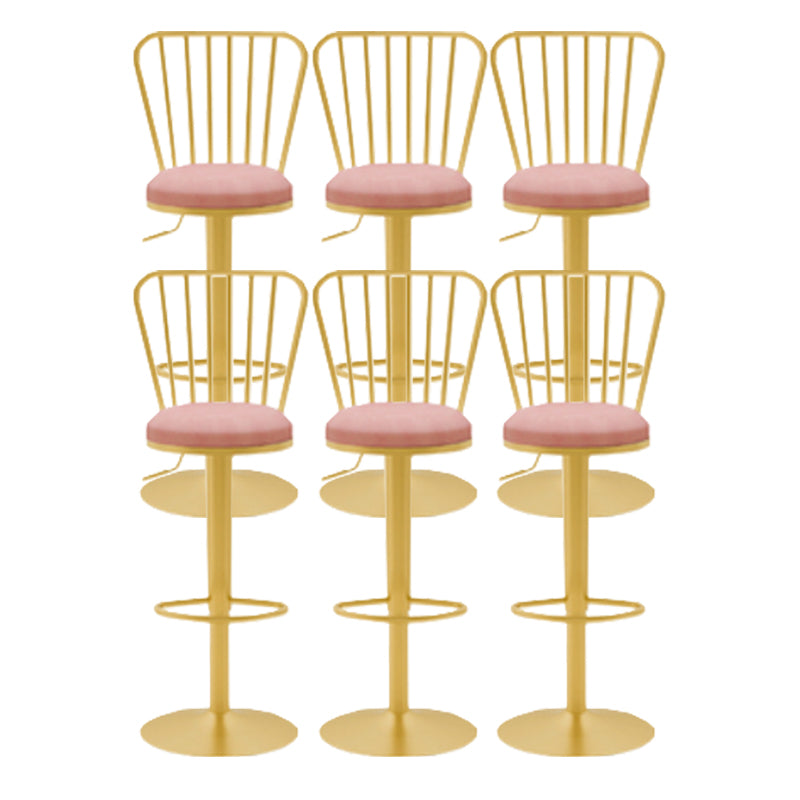 Glam Liftable Backrest Counter Stool Iron Cafe Bar Stool with Cushion and Pedal Pink 6 Piece Set Clearhalo 'Bar Furniture' 'Bar Stools' 'bar_stools' 'furn' 'furn_bar_stools' 'Furniture' 'furniture_bar_stools' 'Kitchen & Dining Furniture' 5080252