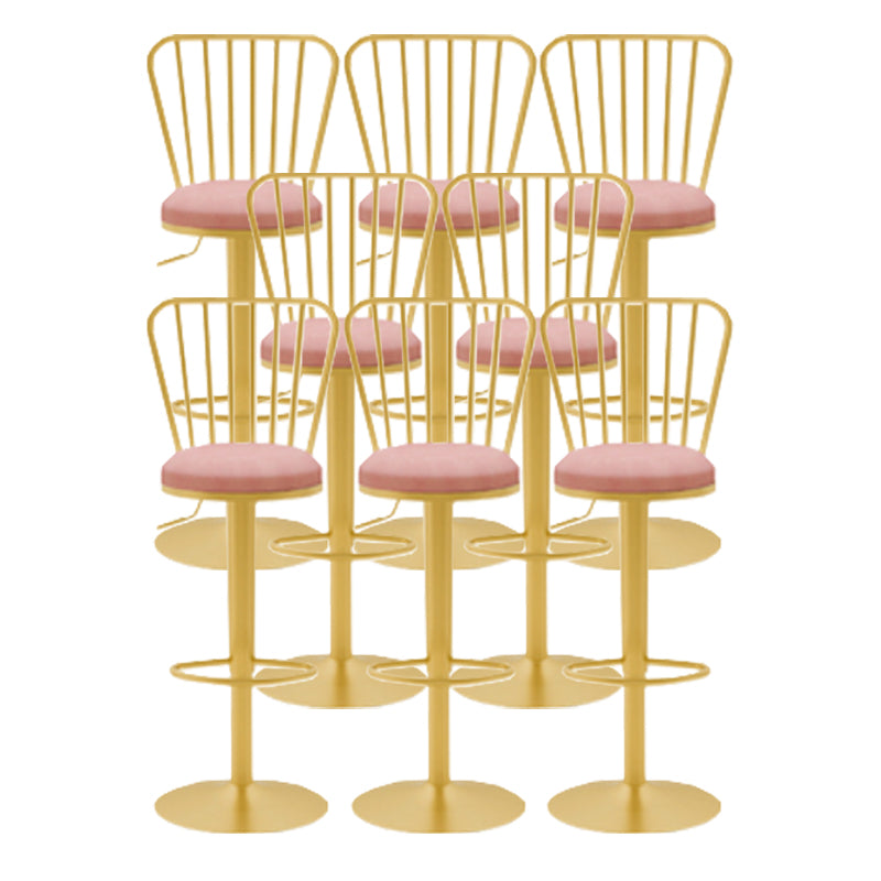 Glam Liftable Backrest Counter Stool Iron Cafe Bar Stool with Cushion and Pedal Pink 8 Piece Set Clearhalo 'Bar Furniture' 'Bar Stools' 'bar_stools' 'furn' 'furn_bar_stools' 'Furniture' 'furniture_bar_stools' 'Kitchen & Dining Furniture' 5080253