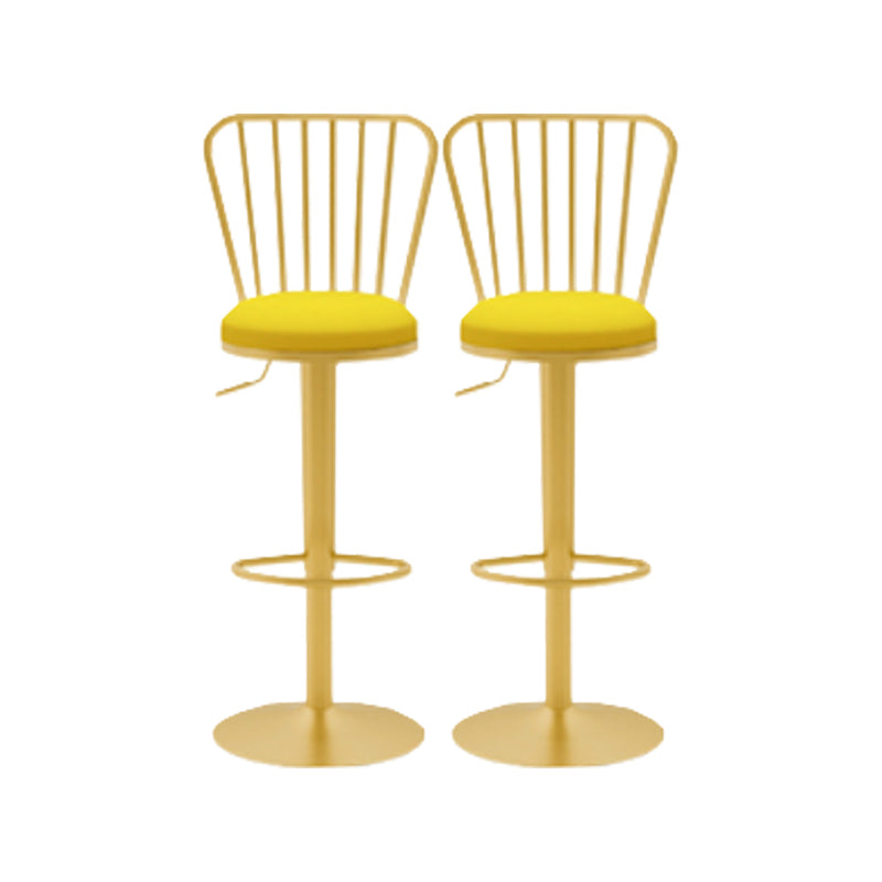 Glam Liftable Backrest Counter Stool Iron Cafe Bar Stool with Cushion and Pedal Yellow 2 Piece Set Clearhalo 'Bar Furniture' 'Bar Stools' 'bar_stools' 'furn' 'furn_bar_stools' 'Furniture' 'furniture_bar_stools' 'Kitchen & Dining Furniture' 5080254