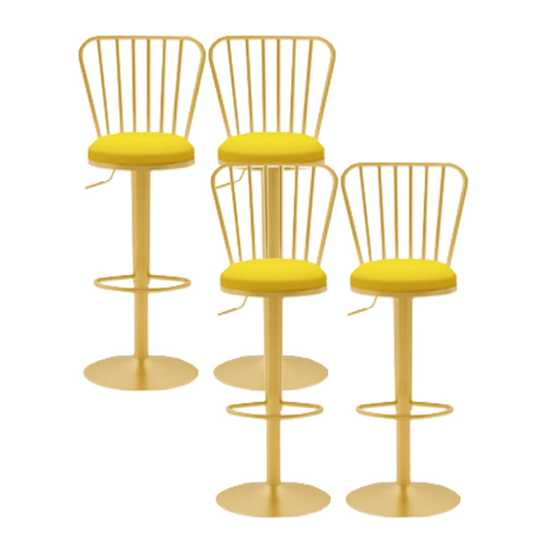 Glam Liftable Backrest Counter Stool Iron Cafe Bar Stool with Cushion and Pedal Yellow 4 Piece Set Clearhalo 'Bar Furniture' 'Bar Stools' 'bar_stools' 'furn' 'furn_bar_stools' 'Furniture' 'furniture_bar_stools' 'Kitchen & Dining Furniture' 5080255