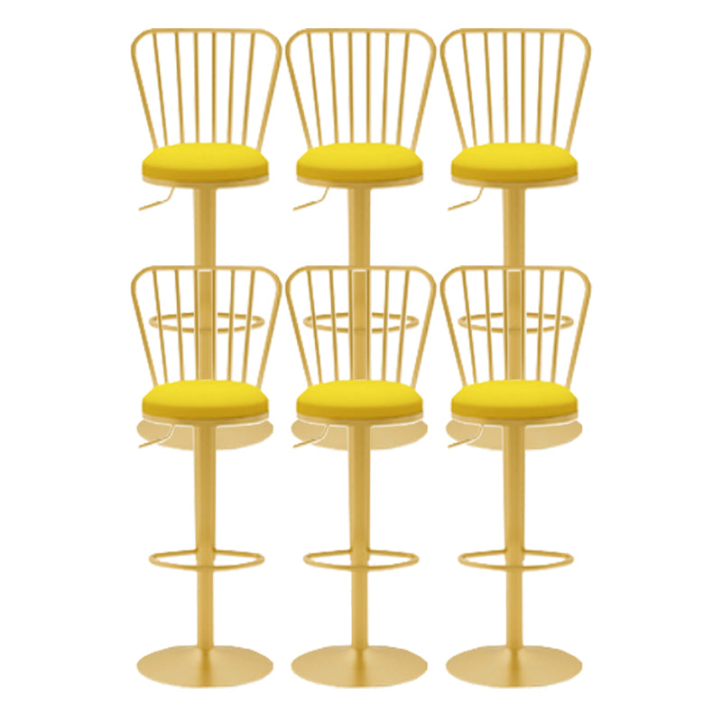 Glam Liftable Backrest Counter Stool Iron Cafe Bar Stool with Cushion and Pedal Yellow 6 Piece Set Clearhalo 'Bar Furniture' 'Bar Stools' 'bar_stools' 'furn' 'furn_bar_stools' 'Furniture' 'furniture_bar_stools' 'Kitchen & Dining Furniture' 5080256