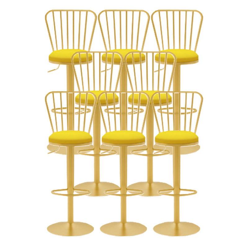 Glam Liftable Backrest Counter Stool Iron Cafe Bar Stool with Cushion and Pedal Yellow 8 Piece Set Clearhalo 'Bar Furniture' 'Bar Stools' 'bar_stools' 'furn' 'furn_bar_stools' 'Furniture' 'furniture_bar_stools' 'Kitchen & Dining Furniture' 5080257