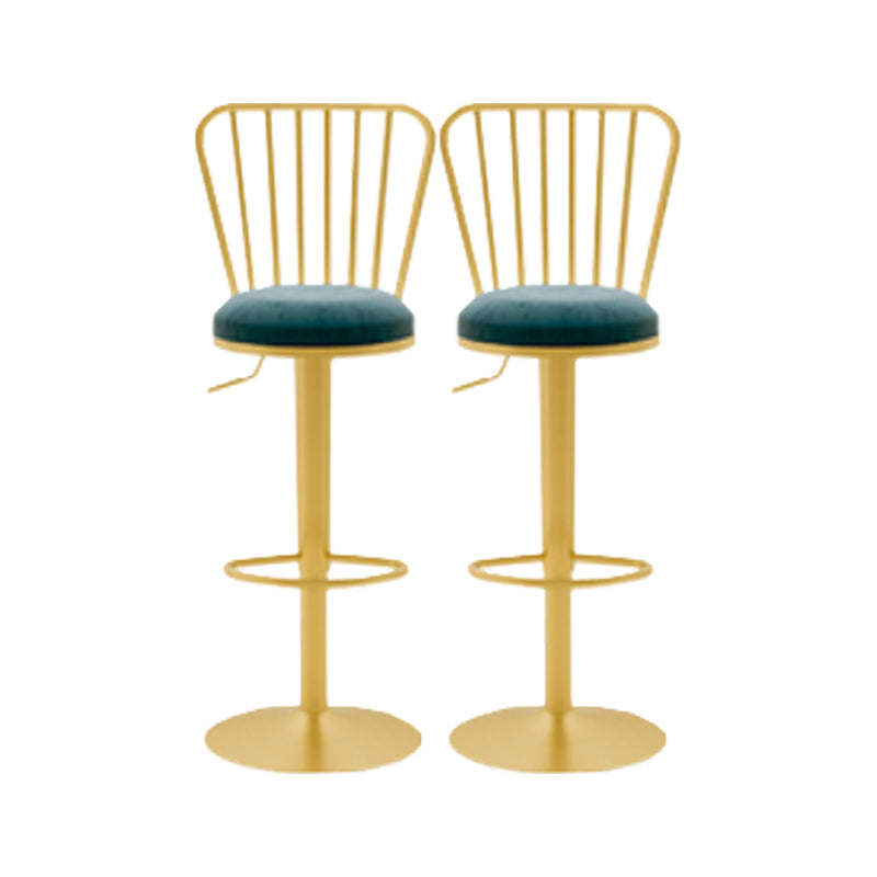 Glam Liftable Backrest Counter Stool Iron Cafe Bar Stool with Cushion and Pedal Blue 2 Piece Set Clearhalo 'Bar Furniture' 'Bar Stools' 'bar_stools' 'furn' 'furn_bar_stools' 'Furniture' 'furniture_bar_stools' 'Kitchen & Dining Furniture' 5080258