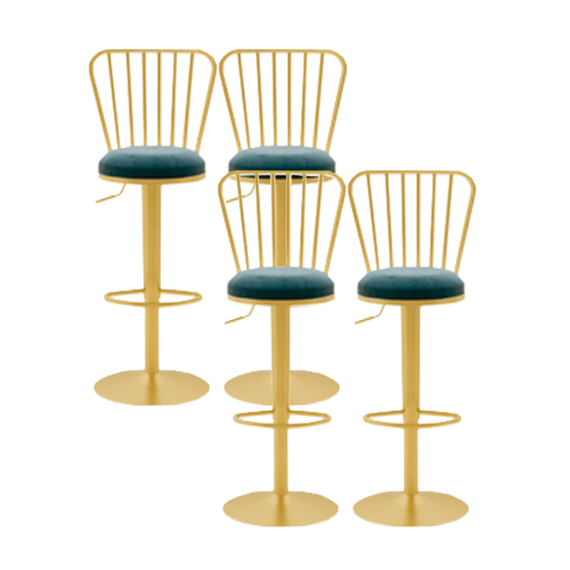 Glam Liftable Backrest Counter Stool Iron Cafe Bar Stool with Cushion and Pedal Blue 4 Piece Set Clearhalo 'Bar Furniture' 'Bar Stools' 'bar_stools' 'furn' 'furn_bar_stools' 'Furniture' 'furniture_bar_stools' 'Kitchen & Dining Furniture' 5080259