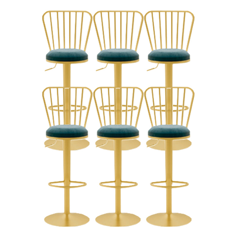 Glam Liftable Backrest Counter Stool Iron Cafe Bar Stool with Cushion and Pedal Blue 6 Piece Set Clearhalo 'Bar Furniture' 'Bar Stools' 'bar_stools' 'furn' 'furn_bar_stools' 'Furniture' 'furniture_bar_stools' 'Kitchen & Dining Furniture' 5080260