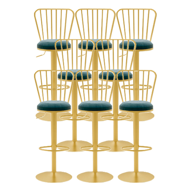 Glam Liftable Backrest Counter Stool Iron Cafe Bar Stool with Cushion and Pedal Blue 8 Piece Set Clearhalo 'Bar Furniture' 'Bar Stools' 'bar_stools' 'furn' 'furn_bar_stools' 'Furniture' 'furniture_bar_stools' 'Kitchen & Dining Furniture' 5080261