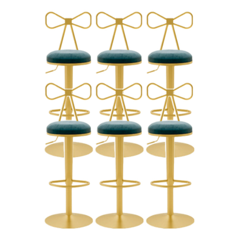 Glam Liftable Backrest Counter Stool Iron Cafe Bar Stool with Cushion and Pedal Sky Blue 6 Piece Set Clearhalo 'Bar Furniture' 'Bar Stools' 'bar_stools' 'furn' 'furn_bar_stools' 'Furniture' 'furniture_bar_stools' 'Kitchen & Dining Furniture' 5080264