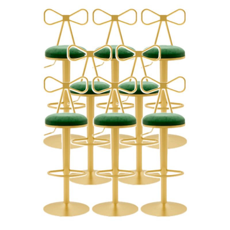 Glam Liftable Backrest Counter Stool Iron Cafe Bar Stool with Cushion and Pedal Light Green 8 Piece Set Clearhalo 'Bar Furniture' 'Bar Stools' 'bar_stools' 'furn' 'furn_bar_stools' 'Furniture' 'furniture_bar_stools' 'Kitchen & Dining Furniture' 5080273