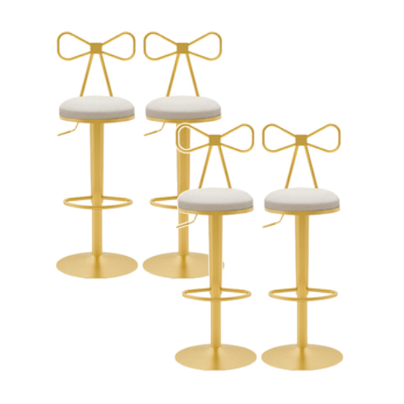 Glam Liftable Backrest Counter Stool Iron Cafe Bar Stool with Cushion and Pedal Textured White 4 Piece Set Clearhalo 'Bar Furniture' 'Bar Stools' 'bar_stools' 'furn' 'furn_bar_stools' 'Furniture' 'furniture_bar_stools' 'Kitchen & Dining Furniture' 5080279