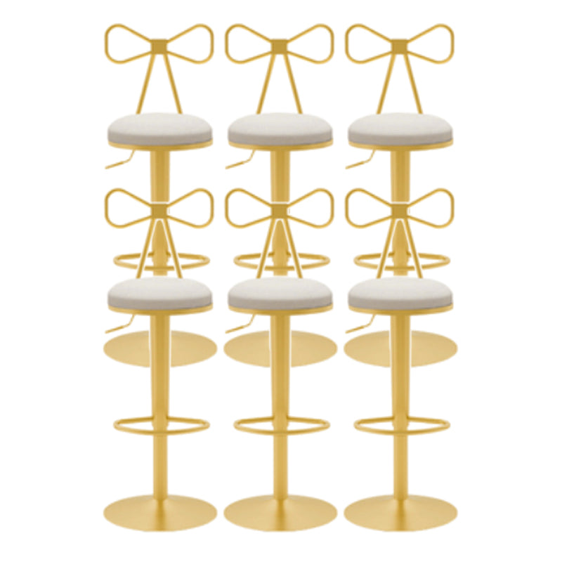 Glam Liftable Backrest Counter Stool Iron Cafe Bar Stool with Cushion and Pedal Textured White 6 Piece Set Clearhalo 'Bar Furniture' 'Bar Stools' 'bar_stools' 'furn' 'furn_bar_stools' 'Furniture' 'furniture_bar_stools' 'Kitchen & Dining Furniture' 5080280