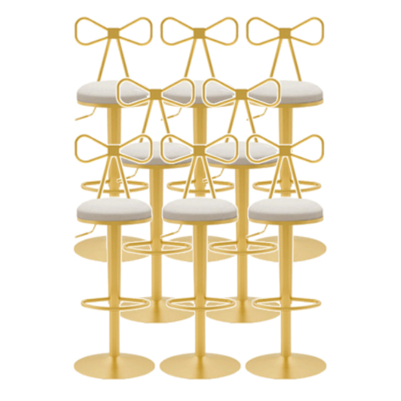 Glam Liftable Backrest Counter Stool Iron Cafe Bar Stool with Cushion and Pedal Textured White 8 Piece Set Clearhalo 'Bar Furniture' 'Bar Stools' 'bar_stools' 'furn' 'furn_bar_stools' 'Furniture' 'furniture_bar_stools' 'Kitchen & Dining Furniture' 5080281