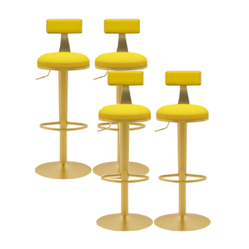 Glam Liftable Backrest Counter Stool Iron Cafe Bar Stool with Cushion and Pedal Light Yellow 4 Piece Set Clearhalo 'Bar Furniture' 'Bar Stools' 'bar_stools' 'furn' 'furn_bar_stools' 'Furniture' 'furniture_bar_stools' 'Kitchen & Dining Furniture' 5080283