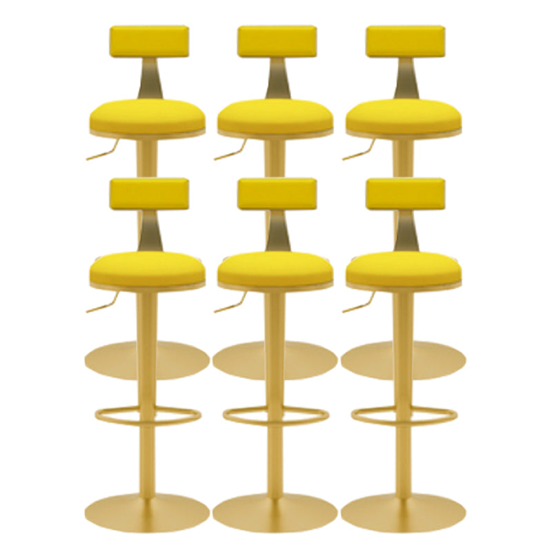 Glam Liftable Backrest Counter Stool Iron Cafe Bar Stool with Cushion and Pedal Light Yellow 6 Piece Set Clearhalo 'Bar Furniture' 'Bar Stools' 'bar_stools' 'furn' 'furn_bar_stools' 'Furniture' 'furniture_bar_stools' 'Kitchen & Dining Furniture' 5080284