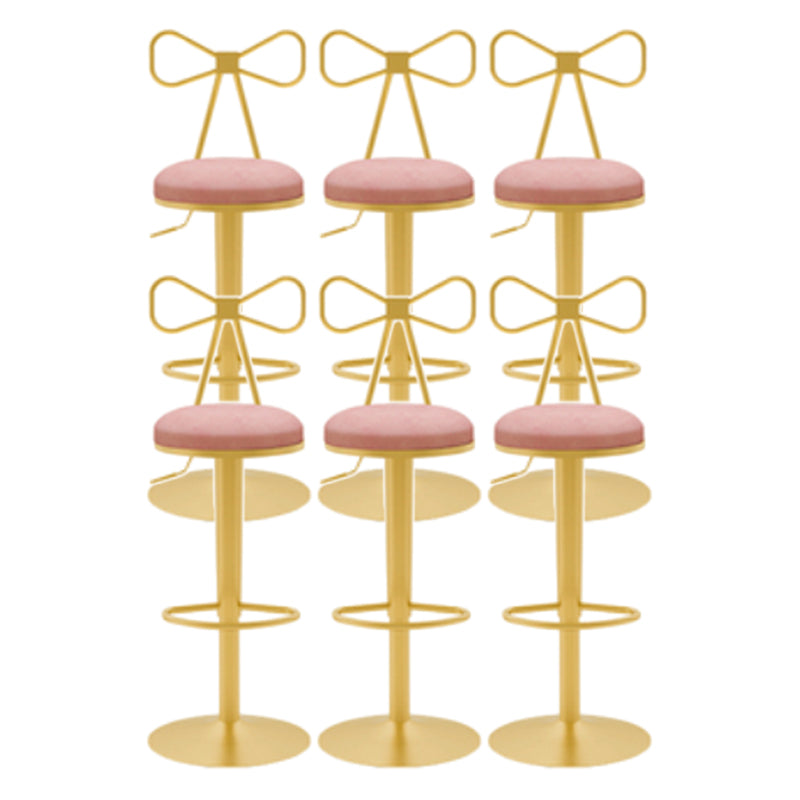 Glam Liftable Backrest Counter Stool Iron Cafe Bar Stool with Cushion and Pedal Nude Pink 6 Piece Set Clearhalo 'Bar Furniture' 'Bar Stools' 'bar_stools' 'furn' 'furn_bar_stools' 'Furniture' 'furniture_bar_stools' 'Kitchen & Dining Furniture' 5080288