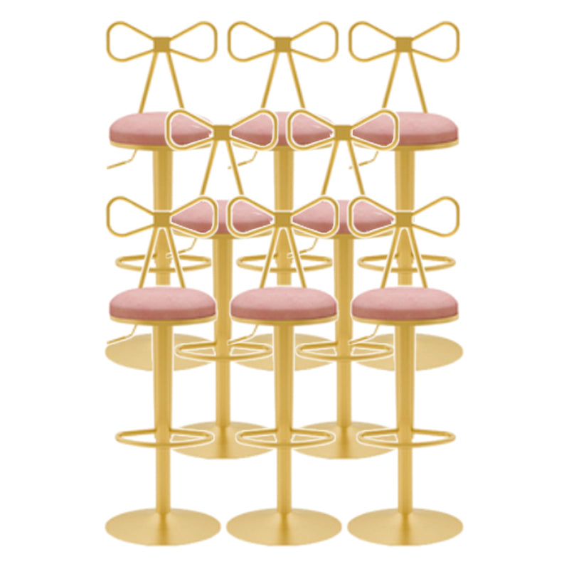 Glam Liftable Backrest Counter Stool Iron Cafe Bar Stool with Cushion and Pedal Nude Pink 8 Piece Set Clearhalo 'Bar Furniture' 'Bar Stools' 'bar_stools' 'furn' 'furn_bar_stools' 'Furniture' 'furniture_bar_stools' 'Kitchen & Dining Furniture' 5080289