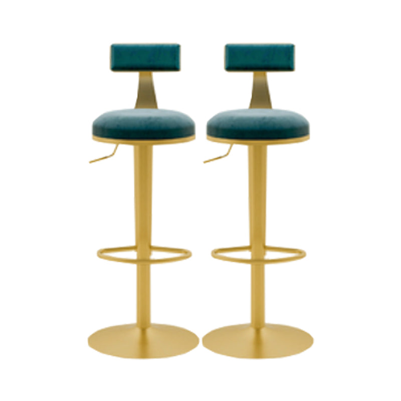 Glam Liftable Backrest Counter Stool Iron Cafe Bar Stool with Cushion and Pedal Dark Blue 2 Piece Set Clearhalo 'Bar Furniture' 'Bar Stools' 'bar_stools' 'furn' 'furn_bar_stools' 'Furniture' 'furniture_bar_stools' 'Kitchen & Dining Furniture' 5080290