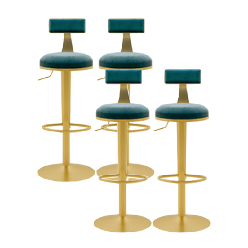 Glam Liftable Backrest Counter Stool Iron Cafe Bar Stool with Cushion and Pedal Dark Blue 4 Piece Set Clearhalo 'Bar Furniture' 'Bar Stools' 'bar_stools' 'furn' 'furn_bar_stools' 'Furniture' 'furniture_bar_stools' 'Kitchen & Dining Furniture' 5080291