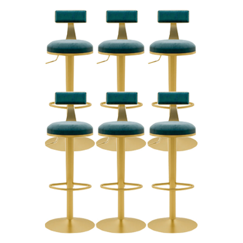 Glam Liftable Backrest Counter Stool Iron Cafe Bar Stool with Cushion and Pedal Dark Blue 6 Piece Set Clearhalo 'Bar Furniture' 'Bar Stools' 'bar_stools' 'furn' 'furn_bar_stools' 'Furniture' 'furniture_bar_stools' 'Kitchen & Dining Furniture' 5080292