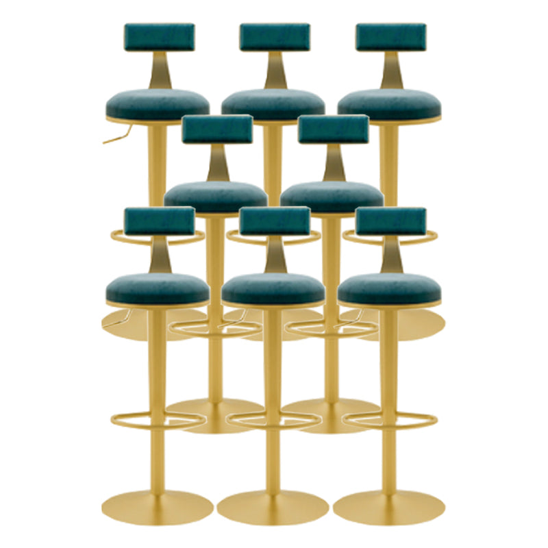 Glam Liftable Backrest Counter Stool Iron Cafe Bar Stool with Cushion and Pedal Dark Blue 8 Piece Set Clearhalo 'Bar Furniture' 'Bar Stools' 'bar_stools' 'furn' 'furn_bar_stools' 'Furniture' 'furniture_bar_stools' 'Kitchen & Dining Furniture' 5080293