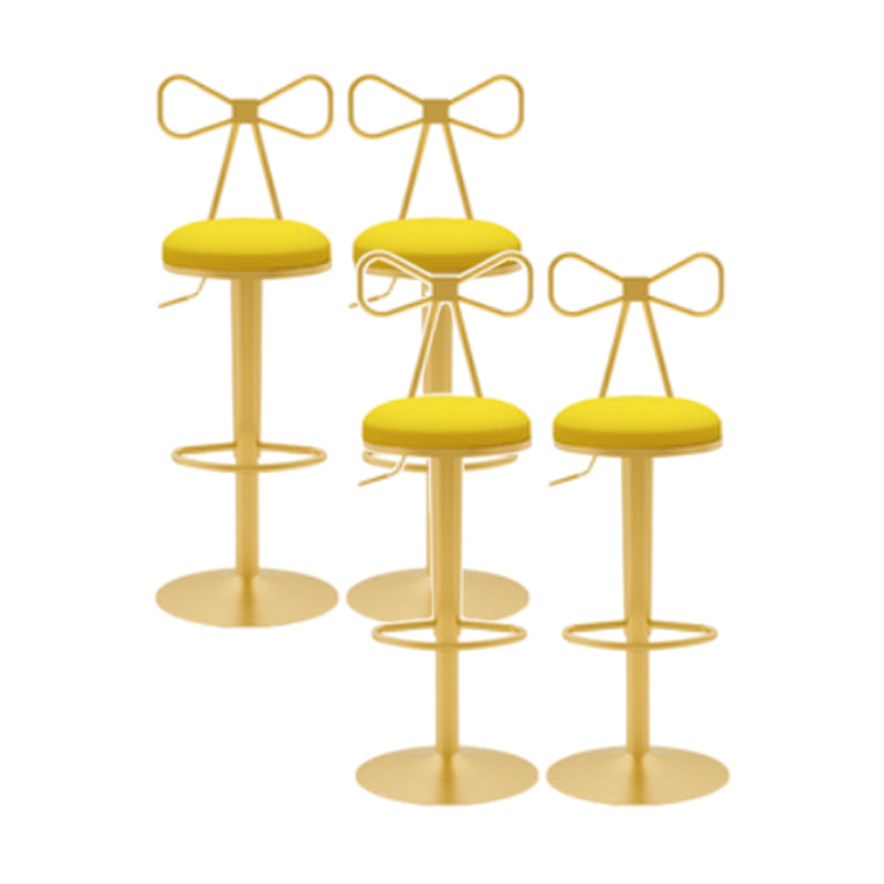 Glam Liftable Backrest Counter Stool Iron Cafe Bar Stool with Cushion and Pedal Dark Yellow 4 Piece Set Clearhalo 'Bar Furniture' 'Bar Stools' 'bar_stools' 'furn' 'furn_bar_stools' 'Furniture' 'furniture_bar_stools' 'Kitchen & Dining Furniture' 5080295