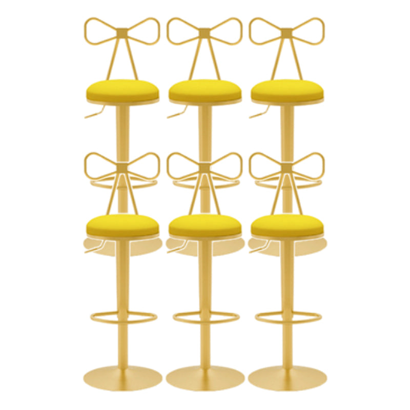 Glam Liftable Backrest Counter Stool Iron Cafe Bar Stool with Cushion and Pedal Dark Yellow 6 Piece Set Clearhalo 'Bar Furniture' 'Bar Stools' 'bar_stools' 'furn' 'furn_bar_stools' 'Furniture' 'furniture_bar_stools' 'Kitchen & Dining Furniture' 5080296