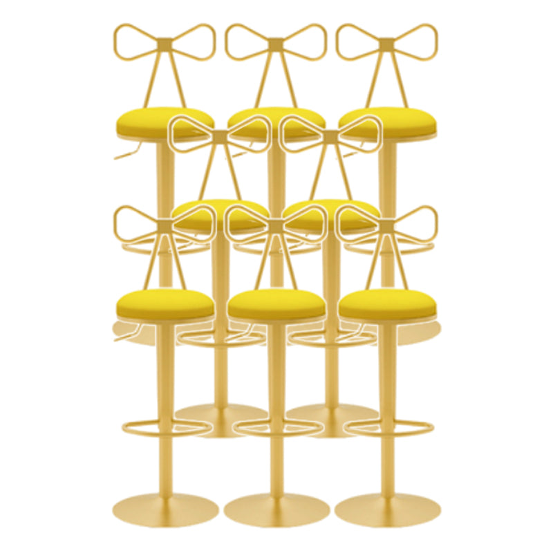 Glam Liftable Backrest Counter Stool Iron Cafe Bar Stool with Cushion and Pedal Dark Yellow 8 Piece Set Clearhalo 'Bar Furniture' 'Bar Stools' 'bar_stools' 'furn' 'furn_bar_stools' 'Furniture' 'furniture_bar_stools' 'Kitchen & Dining Furniture' 5080297
