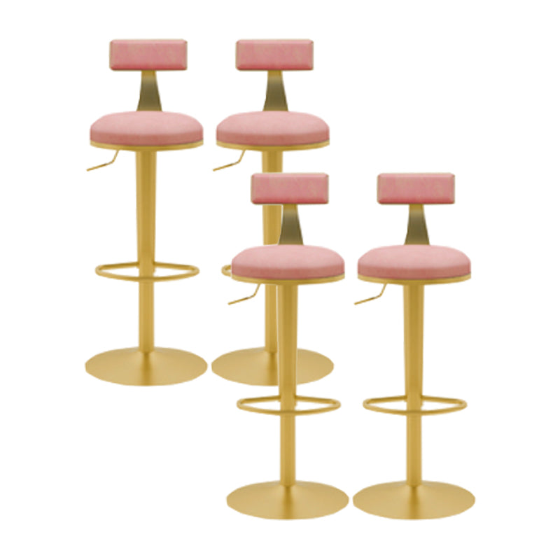 Glam Liftable Backrest Counter Stool Iron Cafe Bar Stool with Cushion and Pedal Light Pink 4 Piece Set Clearhalo 'Bar Furniture' 'Bar Stools' 'bar_stools' 'furn' 'furn_bar_stools' 'Furniture' 'furniture_bar_stools' 'Kitchen & Dining Furniture' 5080299