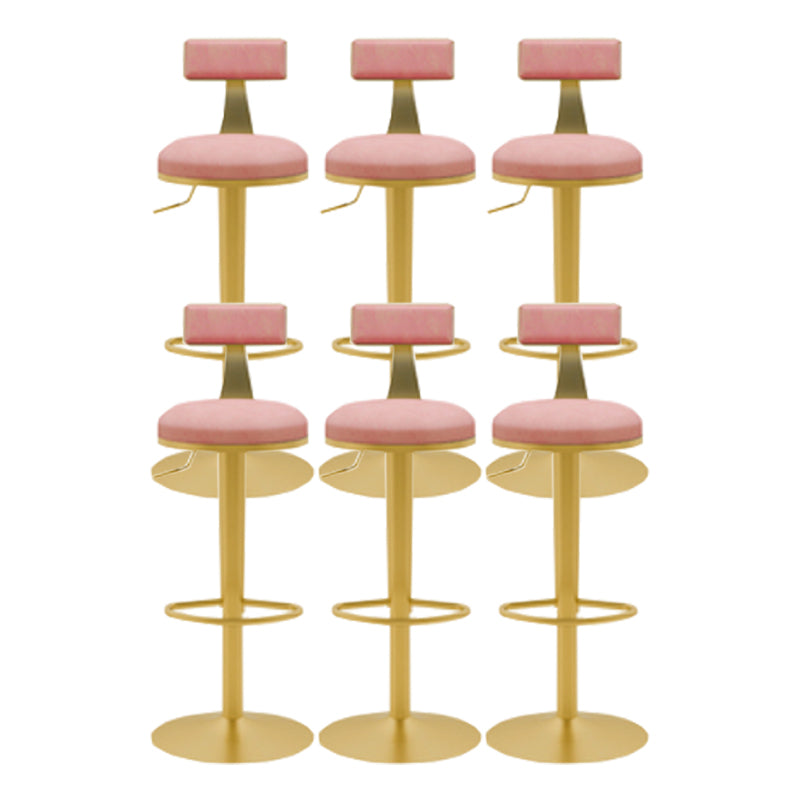 Glam Liftable Backrest Counter Stool Iron Cafe Bar Stool with Cushion and Pedal Light Pink 6 Piece Set Clearhalo 'Bar Furniture' 'Bar Stools' 'bar_stools' 'furn' 'furn_bar_stools' 'Furniture' 'furniture_bar_stools' 'Kitchen & Dining Furniture' 5080300