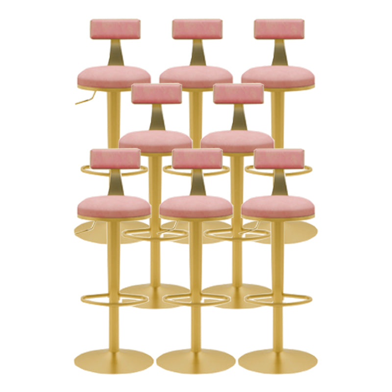 Glam Liftable Backrest Counter Stool Iron Cafe Bar Stool with Cushion and Pedal Light Pink 8 Piece Set Clearhalo 'Bar Furniture' 'Bar Stools' 'bar_stools' 'furn' 'furn_bar_stools' 'Furniture' 'furniture_bar_stools' 'Kitchen & Dining Furniture' 5080301