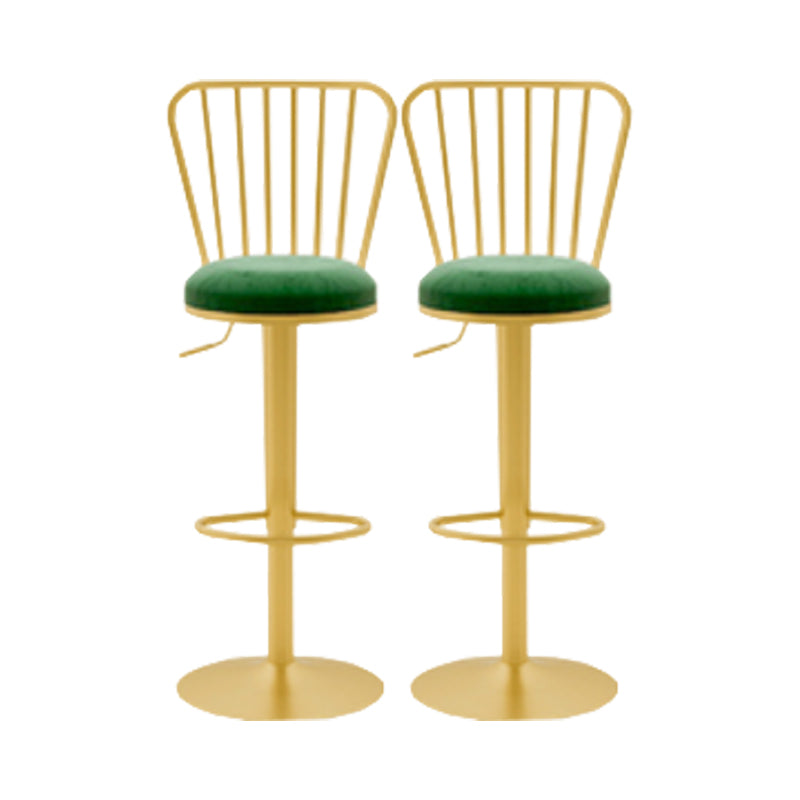 Glam Liftable Backrest Counter Stool Iron Cafe Bar Stool with Cushion and Pedal Blackish Green 2 Piece Set Clearhalo 'Bar Furniture' 'Bar Stools' 'bar_stools' 'furn' 'furn_bar_stools' 'Furniture' 'furniture_bar_stools' 'Kitchen & Dining Furniture' 5080302